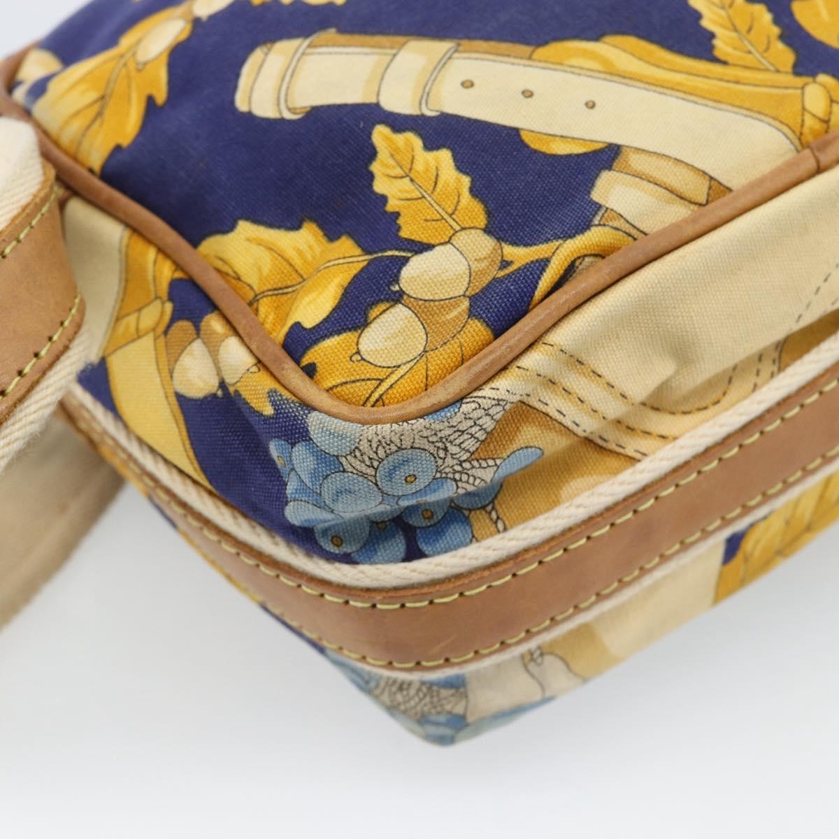 LOEWE Shoulder Bag Canvas Blue Gold Auth ar13934