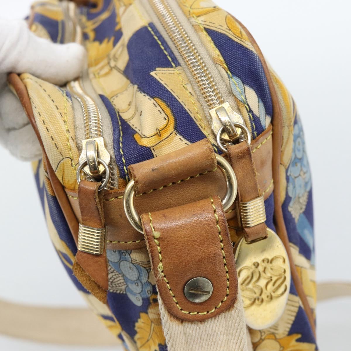 LOEWE Shoulder Bag Canvas Blue Gold Auth ar13934