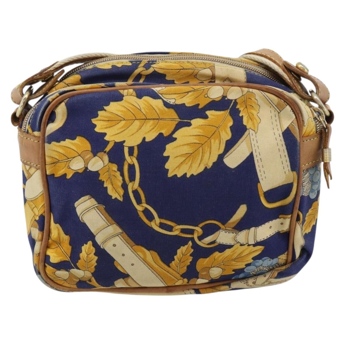 LOEWE Shoulder Bag Canvas Blue Gold Auth ar13934