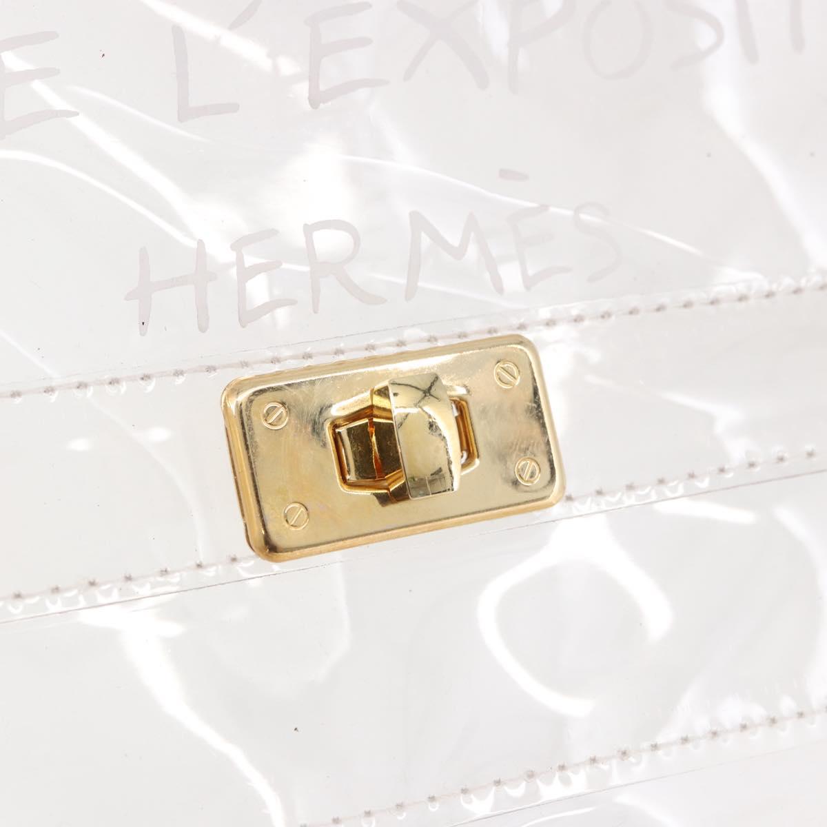 HERMES Vinyl Kelly Hand Bag Vinyl Clear Gold Auth ar13937