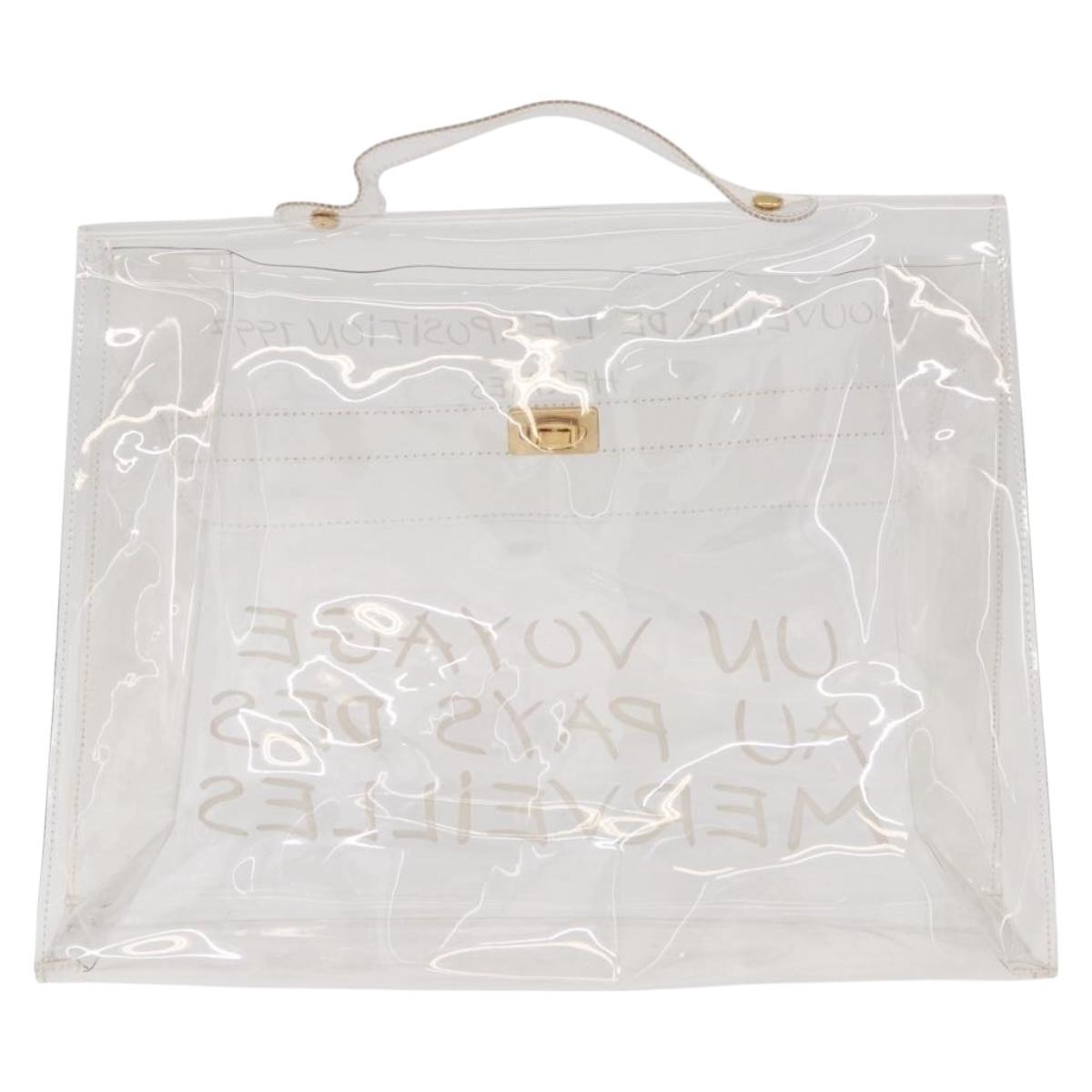 HERMES Vinyl Kelly Hand Bag Vinyl Clear Gold Auth ar13937