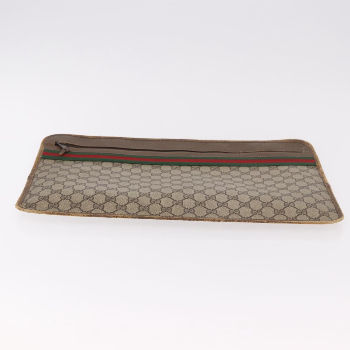 GUCCI GG Supreme Web Sherry Line Clutch Bag PVC Beige 89 02 060 Auth ar13939
