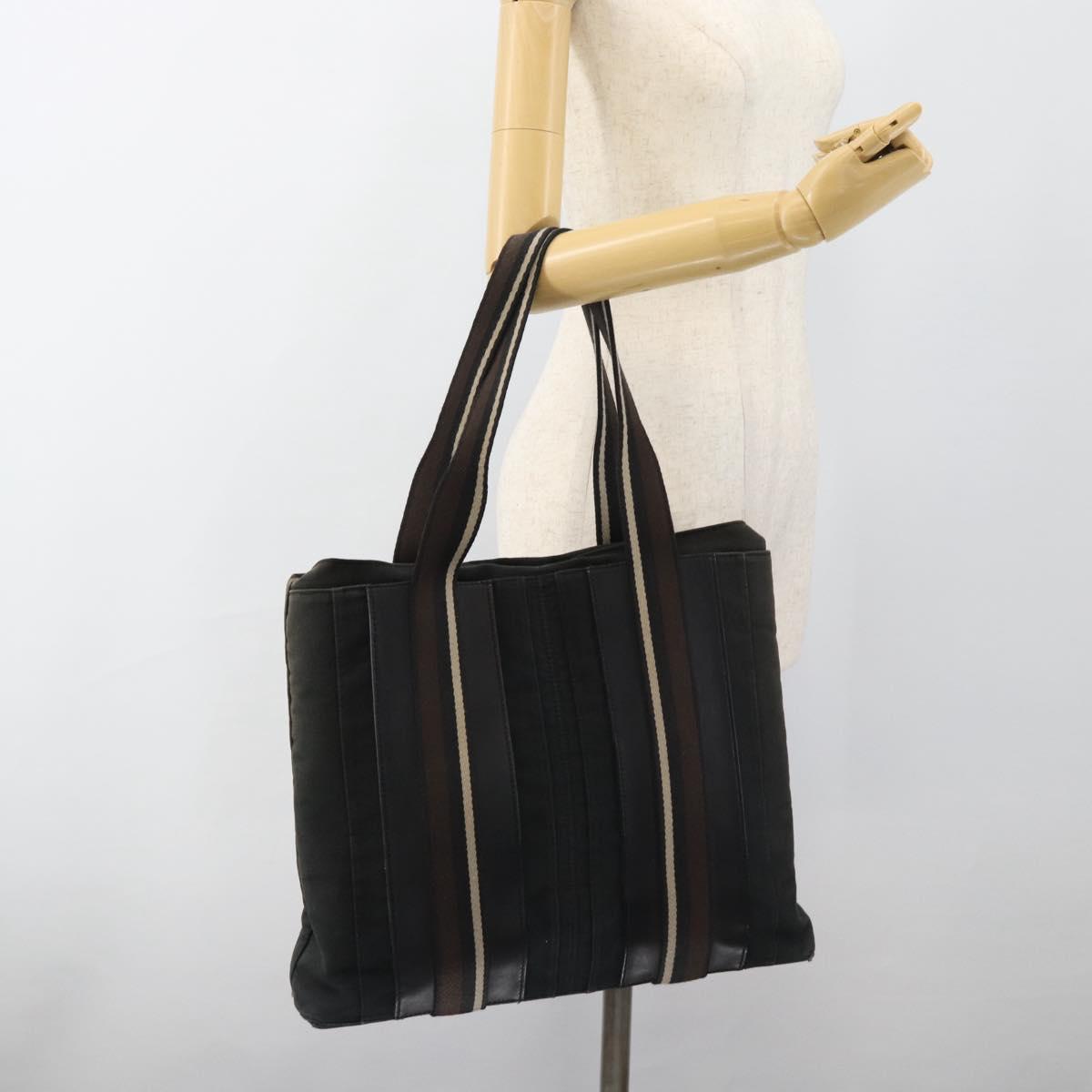 HERMES Troca Vertical Tote Bag Cotton Black Silver Auth ar13941