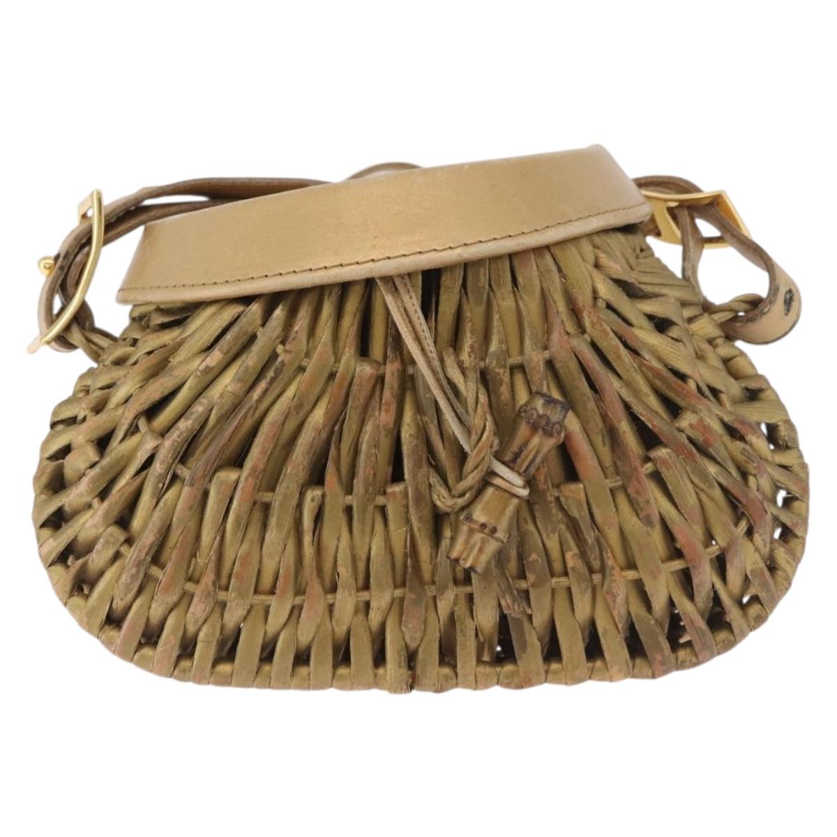 BOTTEGA VENETA Shoulder Bag Rattan Gold Auth ar13948