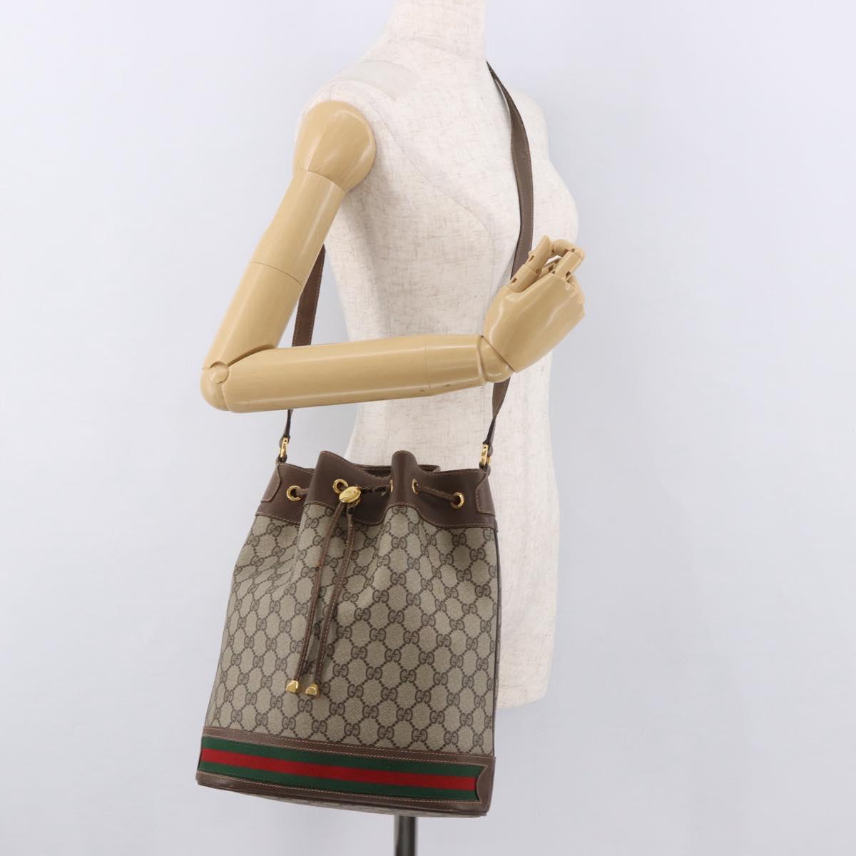 GUCCI GG Supreme Web Sherry Line Purse Bag PVC Beige 164 02 085 Auth ar13949