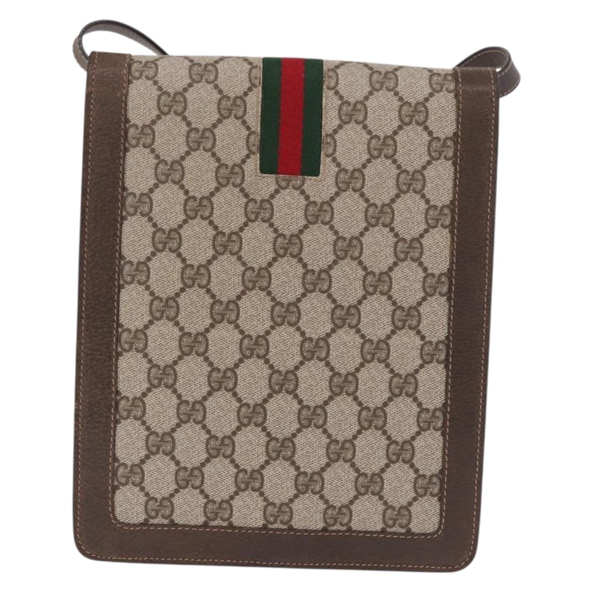 GUCCI GG Supreme Web Sherry Line Shoulder Bag PVC Beige Gold Auth ar13950