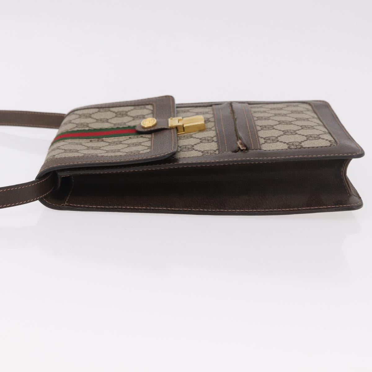 GUCCI GG Supreme Web Sherry Line Shoulder Bag PVC Beige Gold Auth ar13950