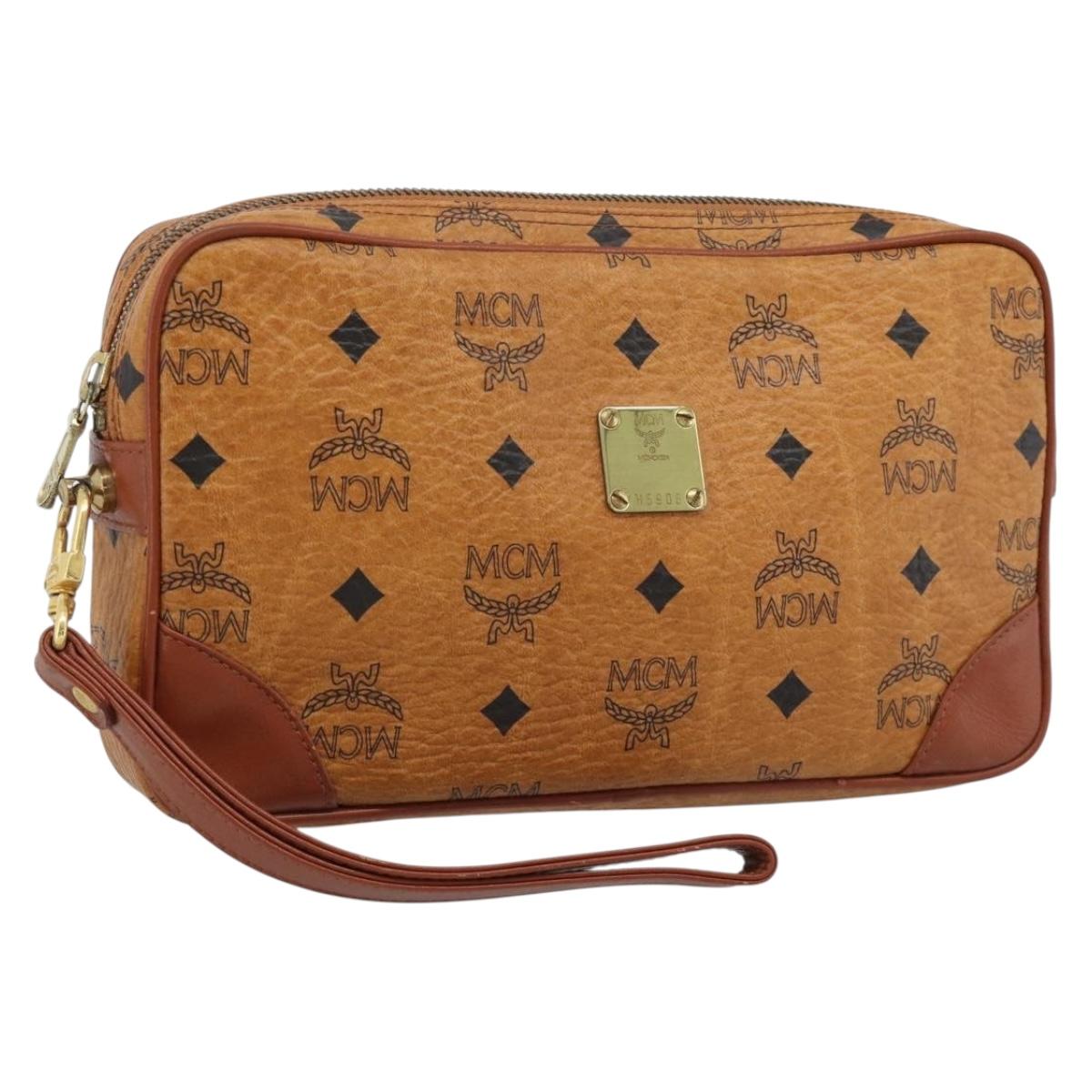 MCM Vicetos Logogram Clutch Bag PVC Leather Brown Gold Auth ar13951