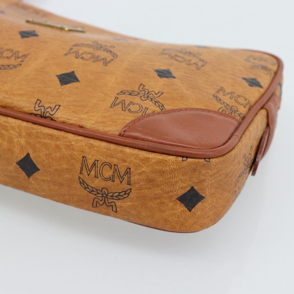 MCM Vicetos Logogram Clutch Bag PVC Leather Brown Gold Auth ar13951
