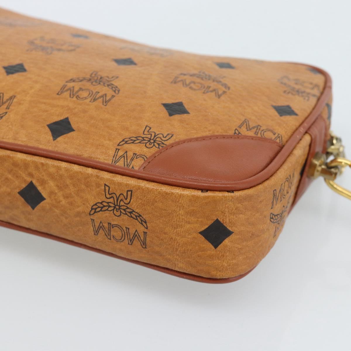 MCM Vicetos Logogram Clutch Bag PVC Leather Brown Gold Auth ar13951