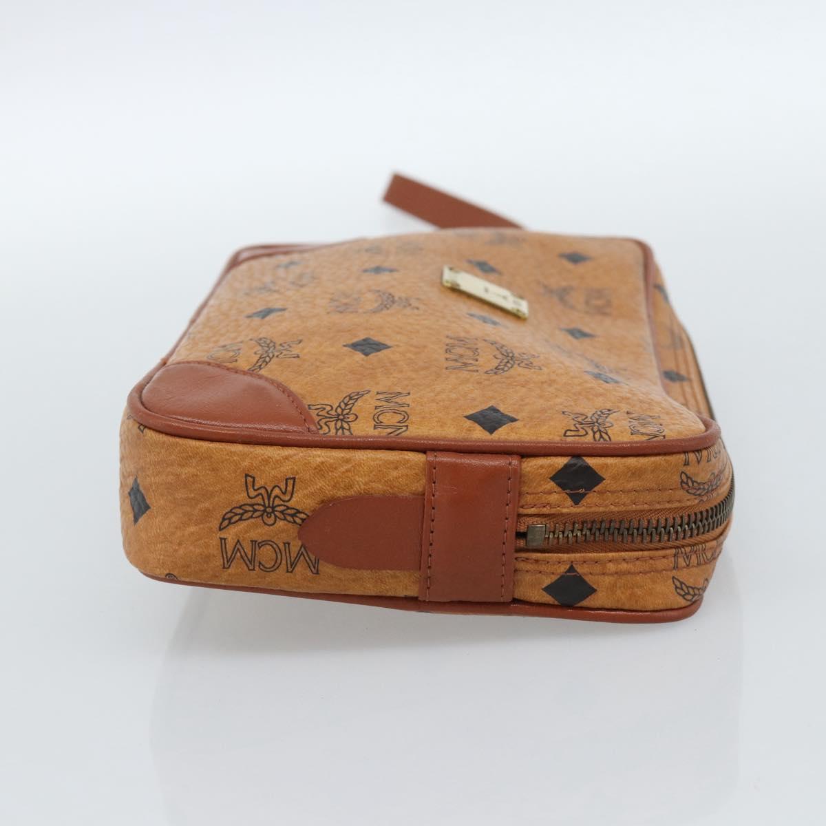 MCM Vicetos Logogram Clutch Bag PVC Leather Brown Gold Auth ar13951