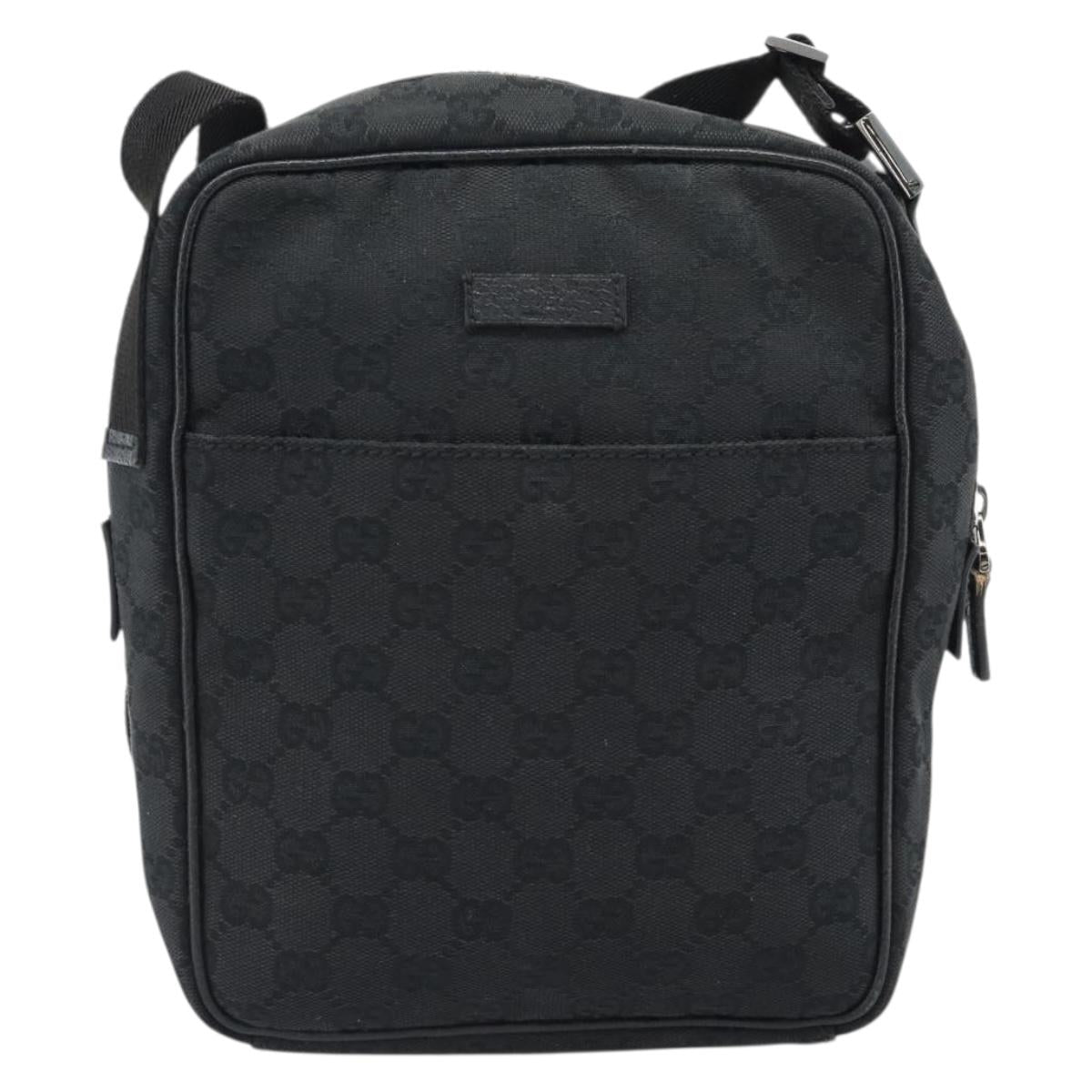 GUCCI GG Canvas Shoulder Bag Black Silver 122759 Auth ar13952