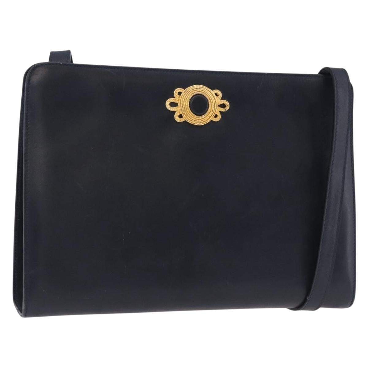 Salvatore Ferragamo Shoulder Bag Leather Navy Gold Auth ar13953