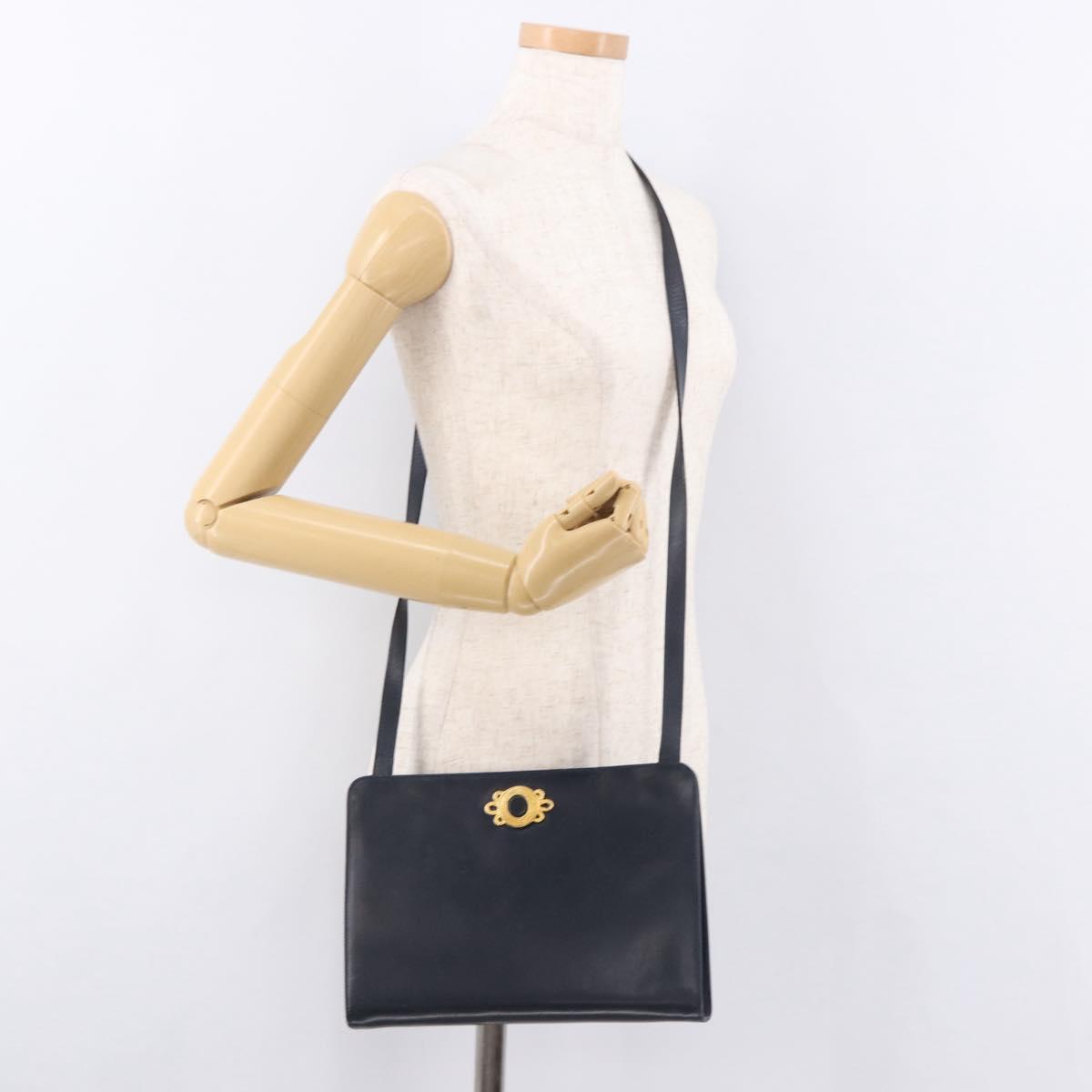 Salvatore Ferragamo Shoulder Bag Leather Navy Gold Auth ar13953