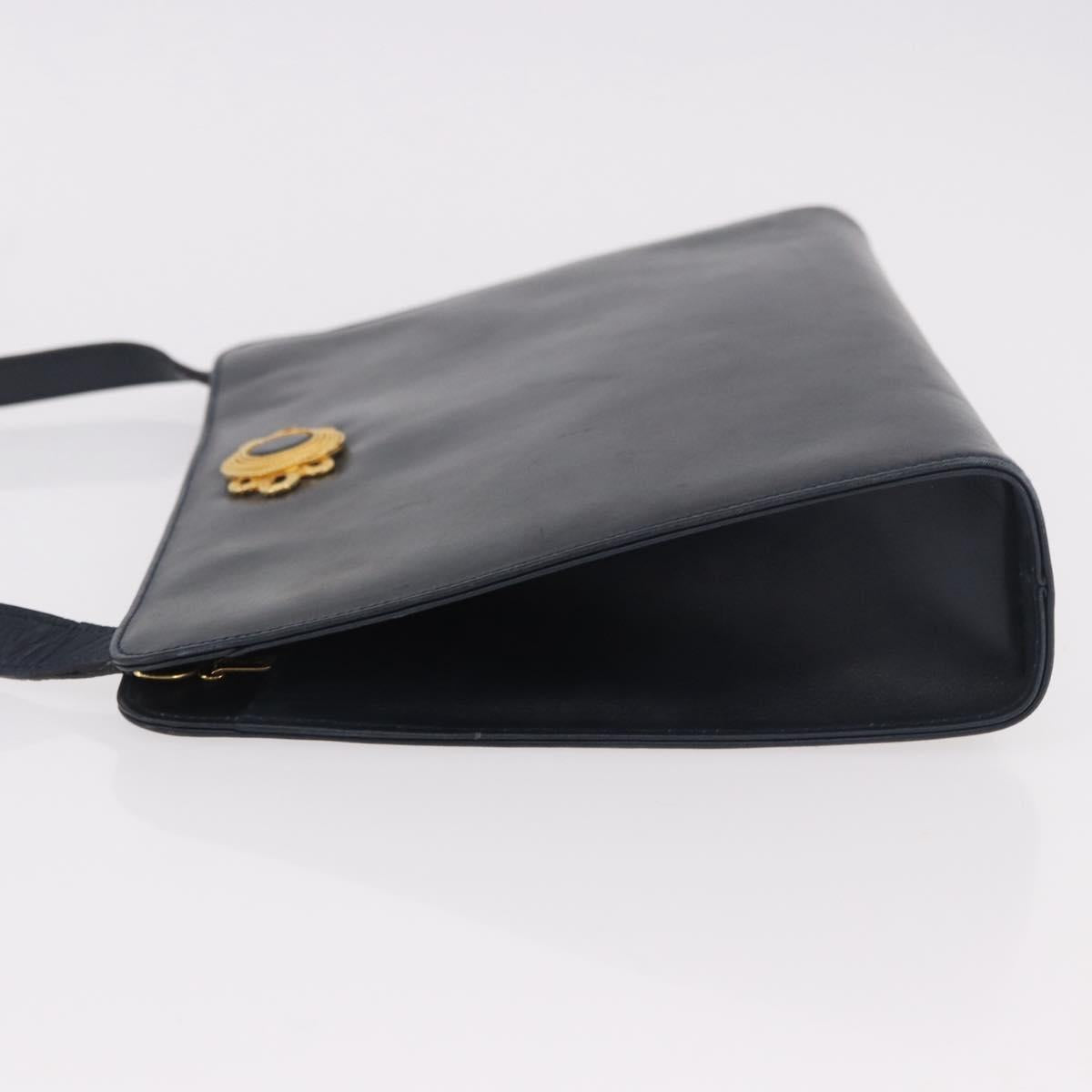 Salvatore Ferragamo Shoulder Bag Leather Navy Gold Auth ar13953