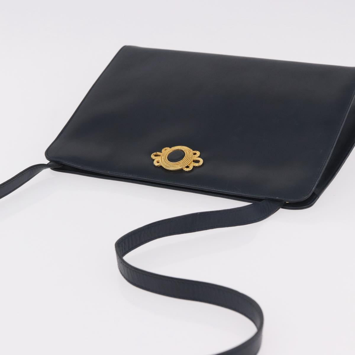 Salvatore Ferragamo Shoulder Bag Leather Navy Gold Auth ar13953