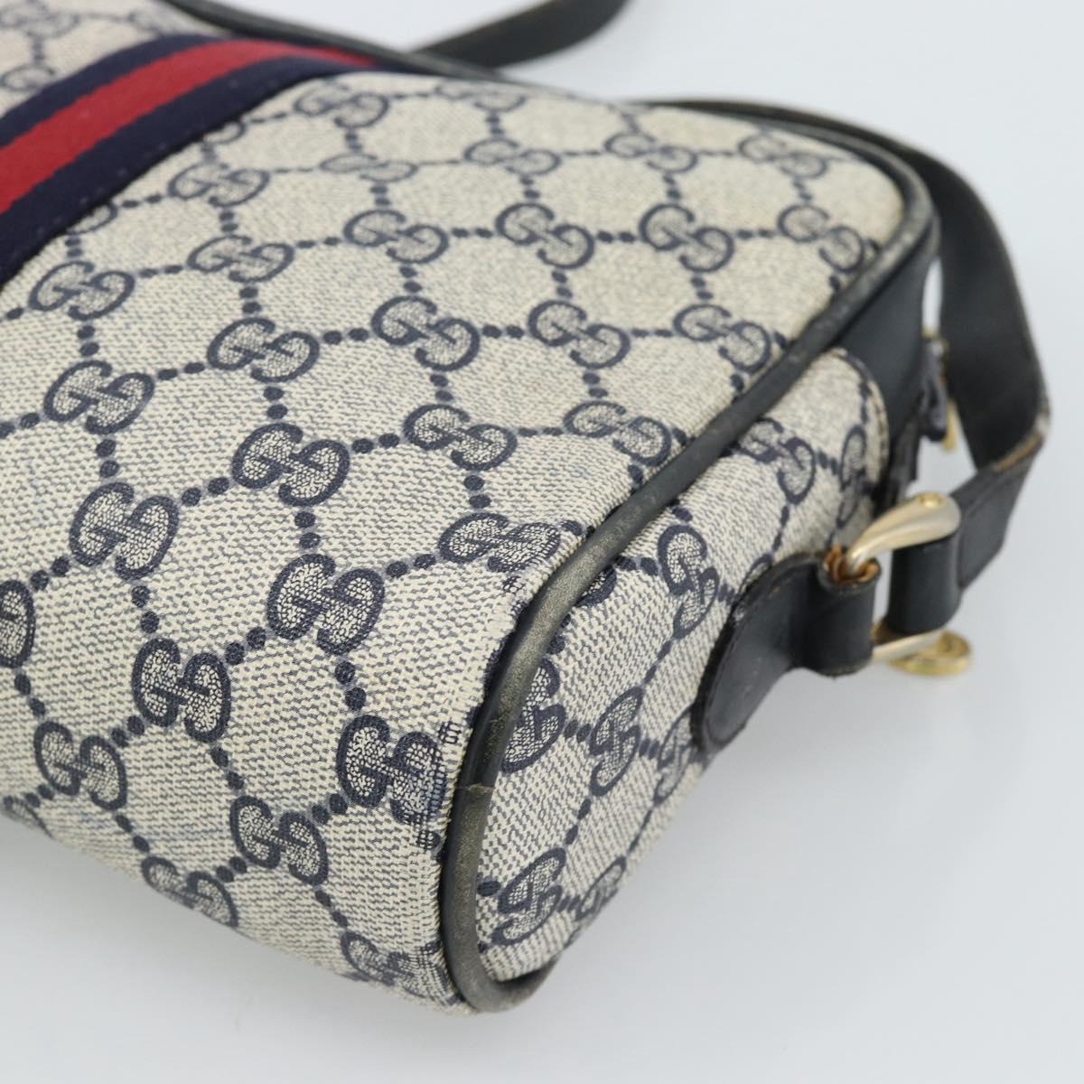 GUCCI GG Supreme Sherry Line Shoulder Bag PVC Navy Gold Auth ar13955