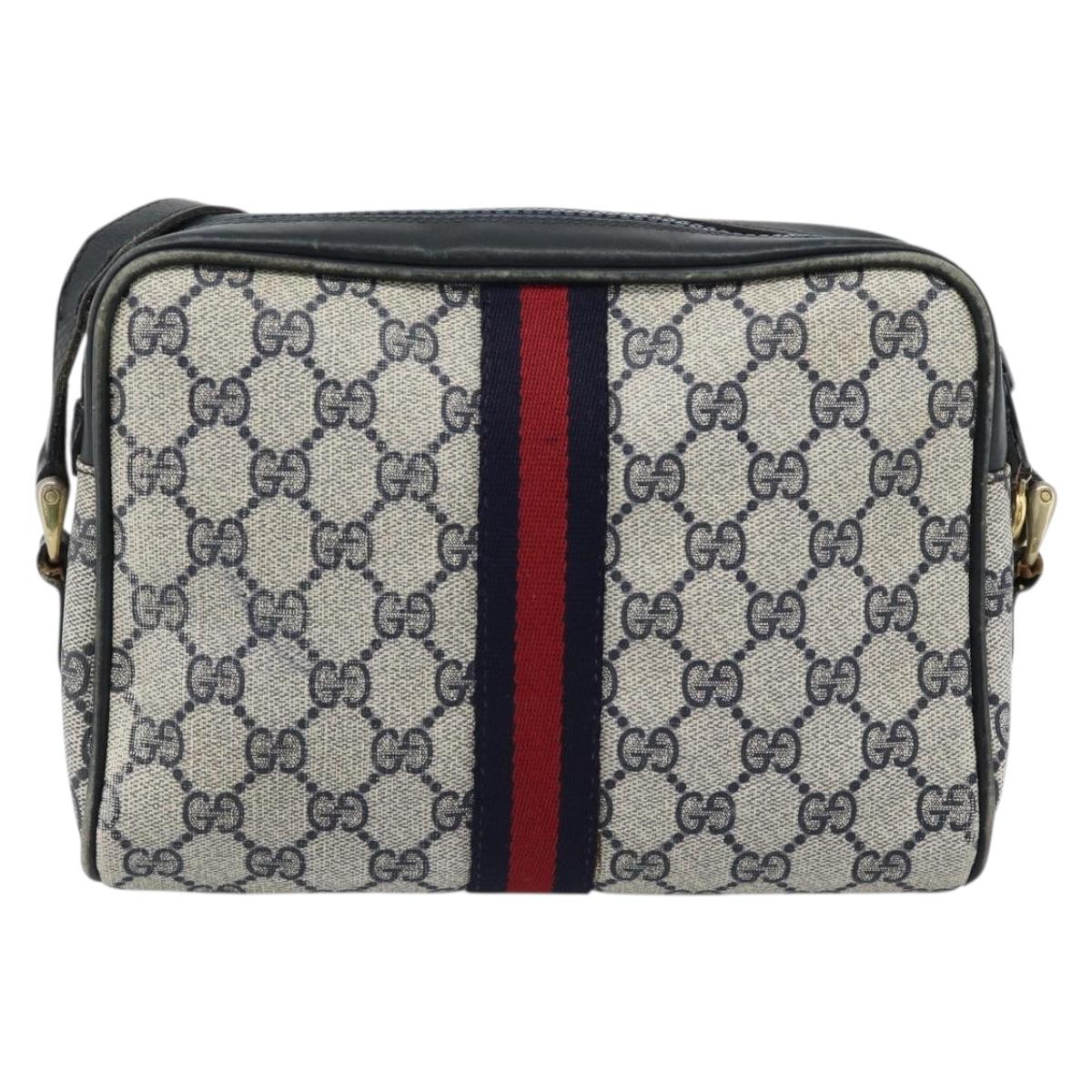 GUCCI GG Supreme Sherry Line Shoulder Bag PVC Navy Gold Auth ar13955