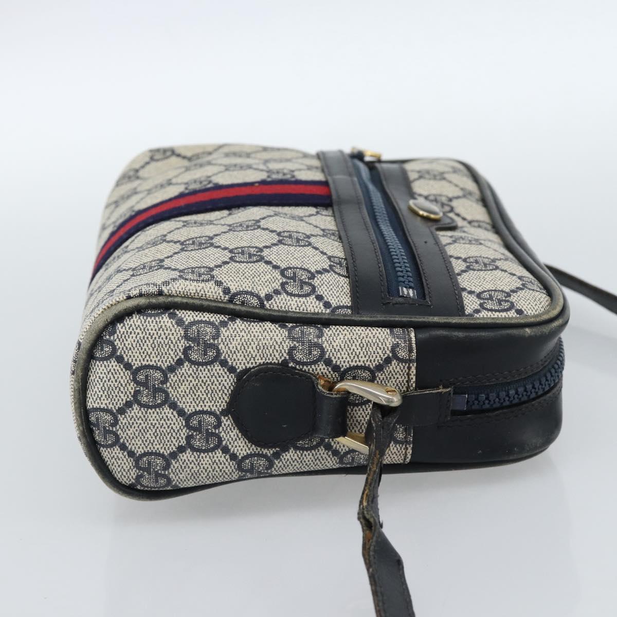 GUCCI GG Supreme Sherry Line Shoulder Bag PVC Navy Gold Auth ar13955