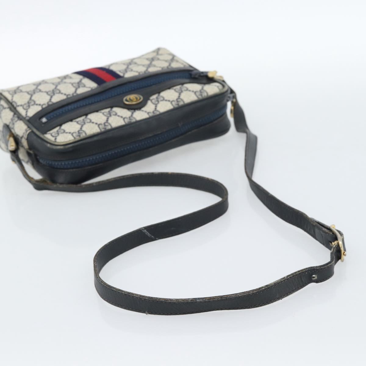GUCCI GG Supreme Sherry Line Shoulder Bag PVC Navy Gold Auth ar13955