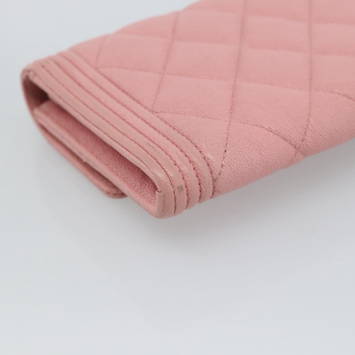 CHANEL Boy Chanel Long Wallet Caviar Skin Pink Gold CC Auth ar13963