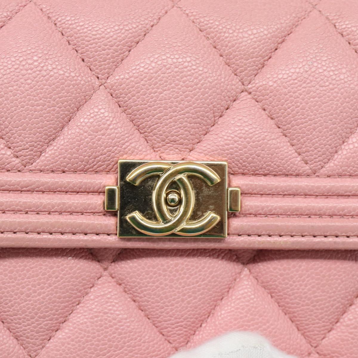 CHANEL Boy Chanel Long Wallet Caviar Skin Pink Gold CC Auth ar13963