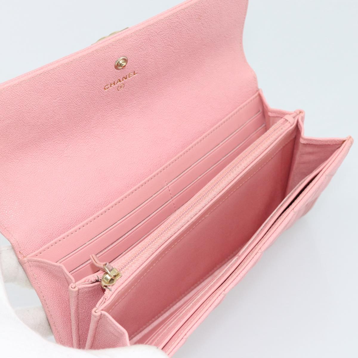 CHANEL Boy Chanel Long Wallet Caviar Skin Pink Gold CC Auth ar13963