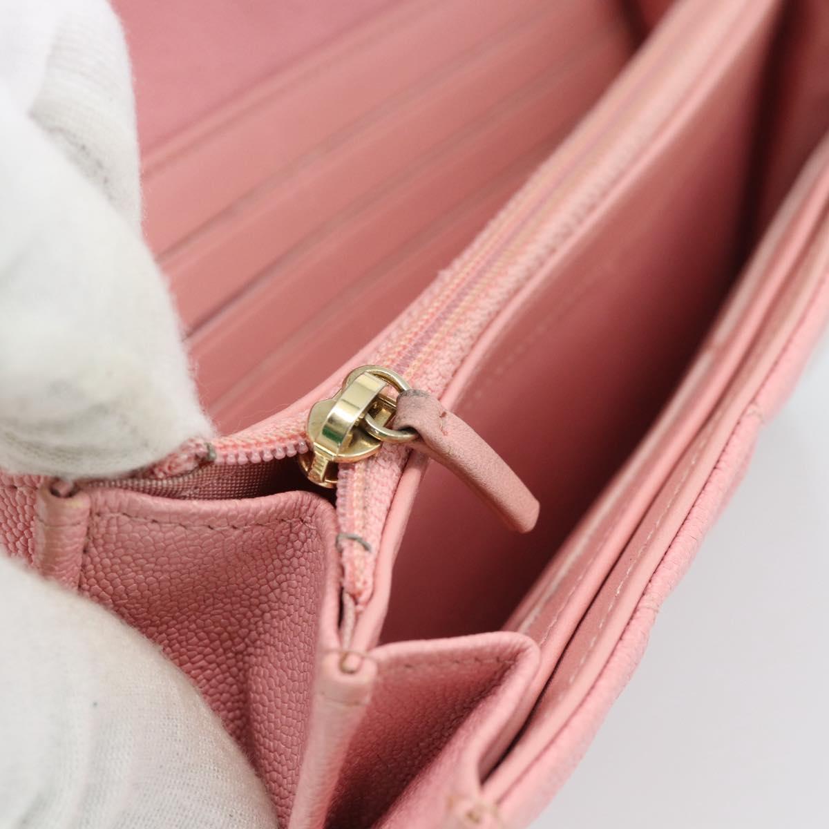 CHANEL Boy Chanel Long Wallet Caviar Skin Pink Gold CC Auth ar13963