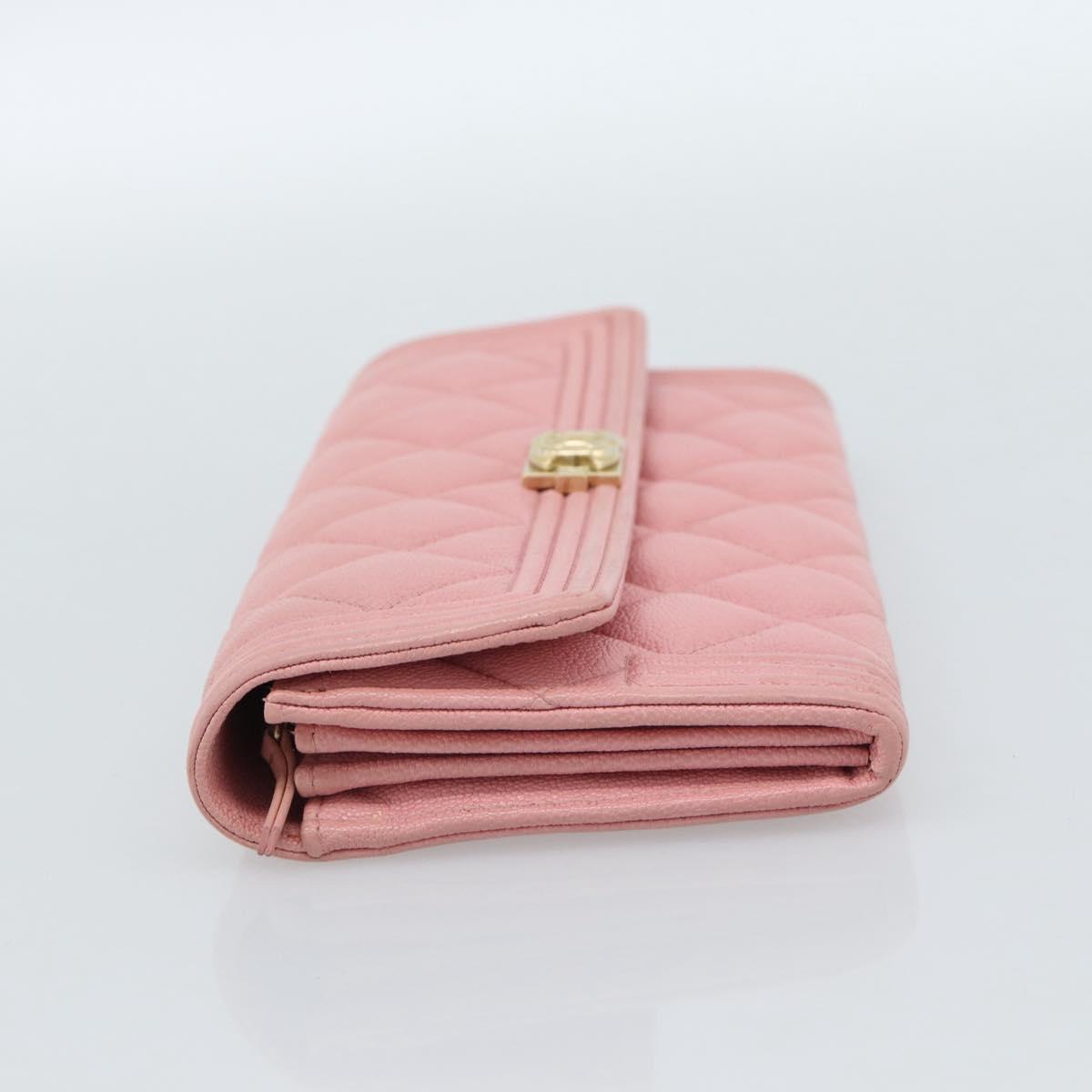 CHANEL Boy Chanel Long Wallet Caviar Skin Pink Gold CC Auth ar13963