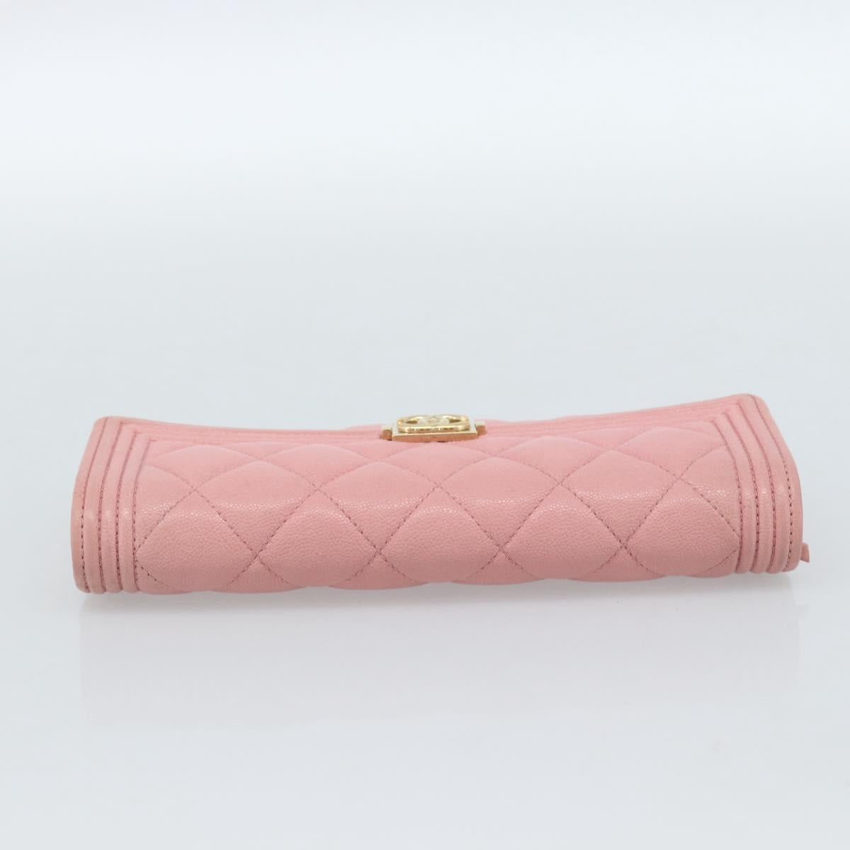 CHANEL Boy Chanel Long Wallet Caviar Skin Pink Gold CC Auth ar13963
