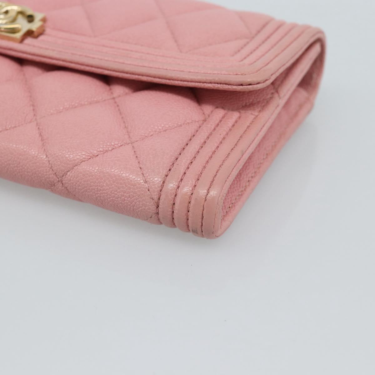 CHANEL Boy Chanel Long Wallet Caviar Skin Pink Gold CC Auth ar13963