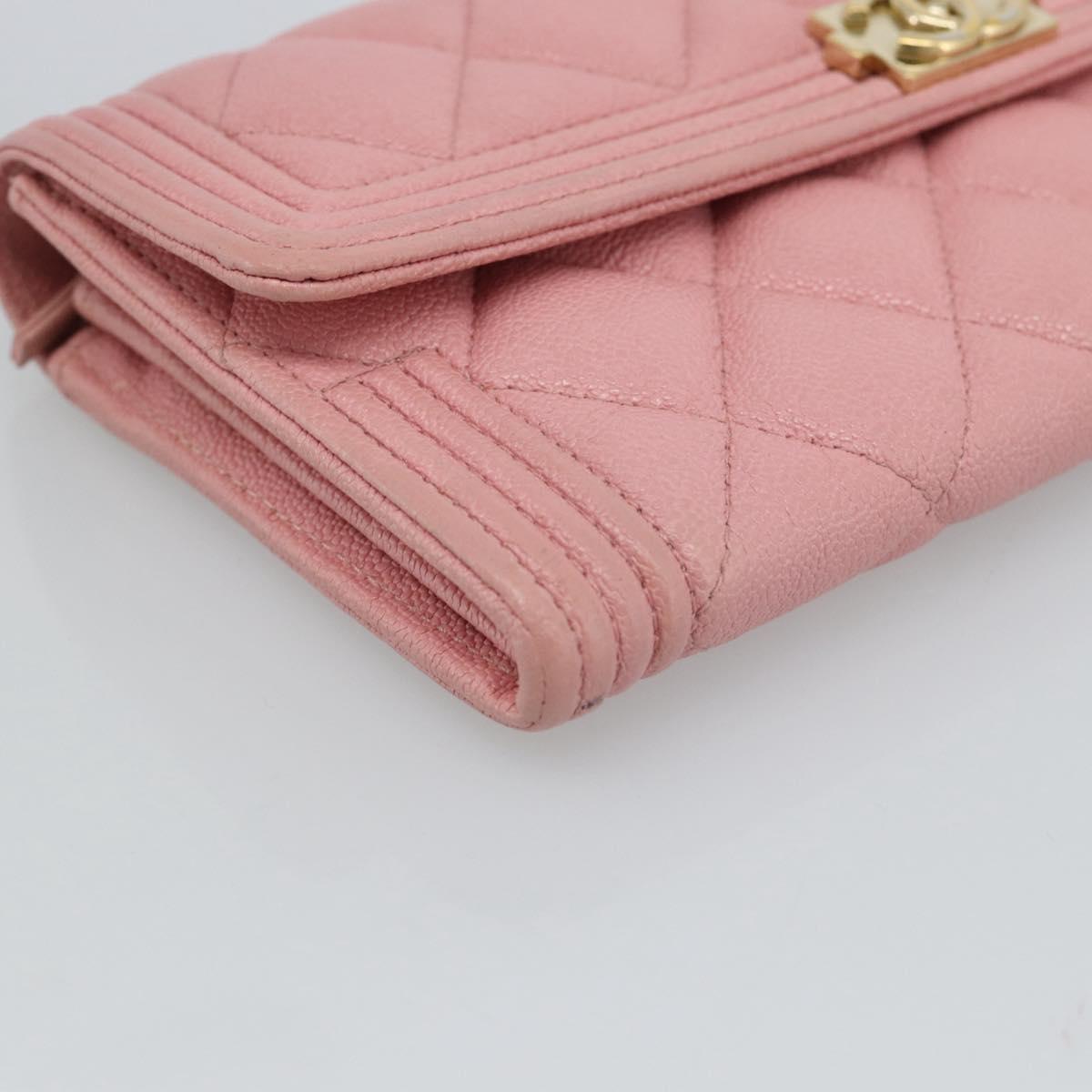 CHANEL Boy Chanel Long Wallet Caviar Skin Pink Gold CC Auth ar13963
