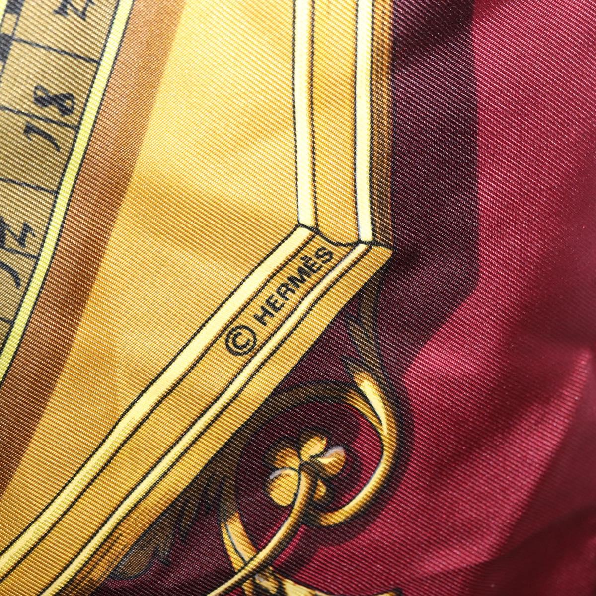 HERMES Carre 90 Scarf ""DIES ET HORE"" Silk Bordeaux Auth ar13966
