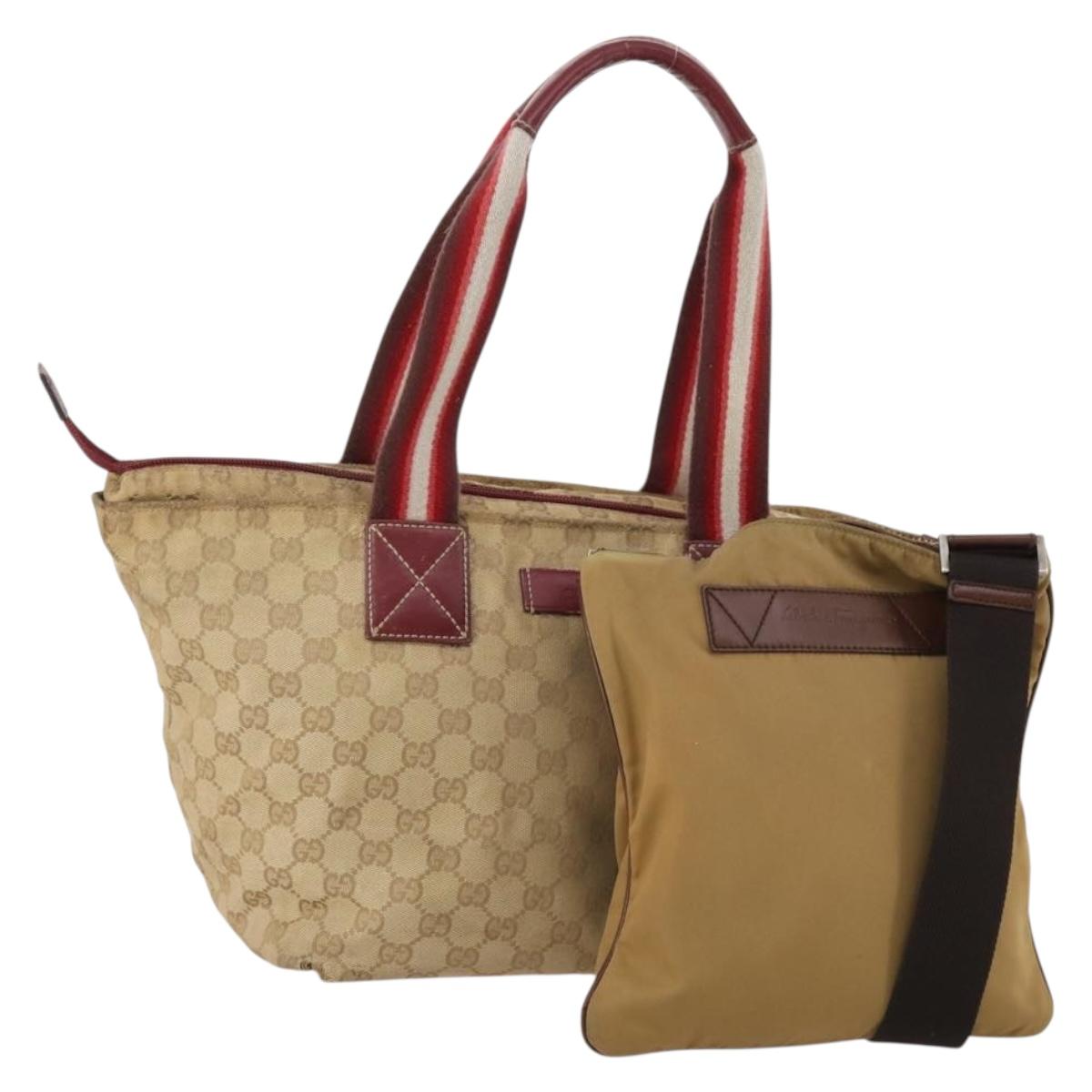 Salvatore Ferragamo Gucci GG Canvas Sherry Line Bag Nylon 2 Set Auth ar13970