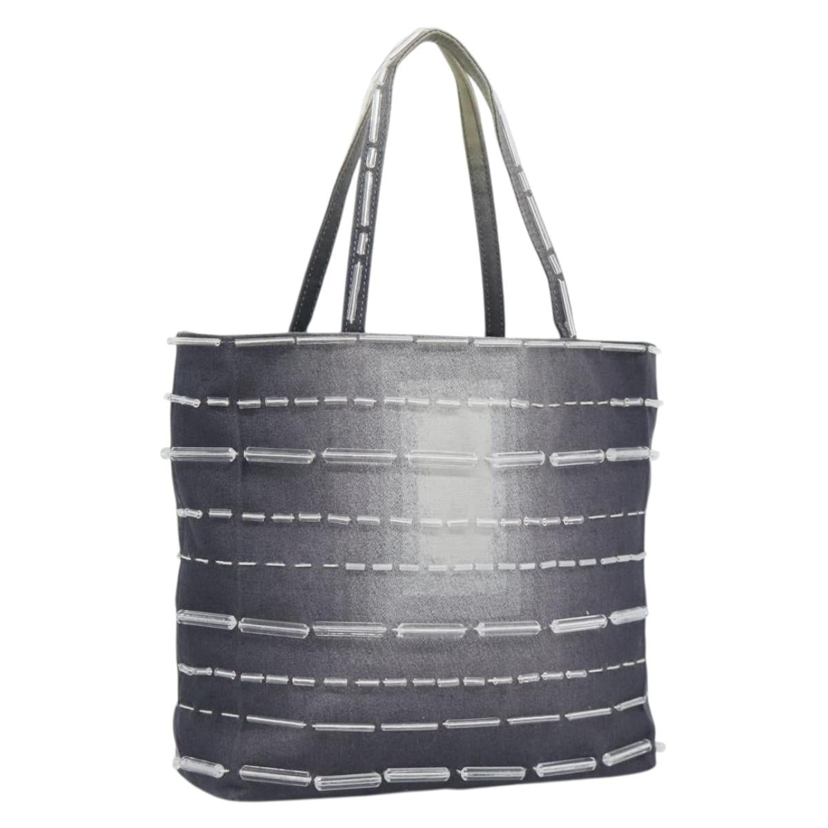 PRADA Hand Bag Canvas Gray Auth ar13973