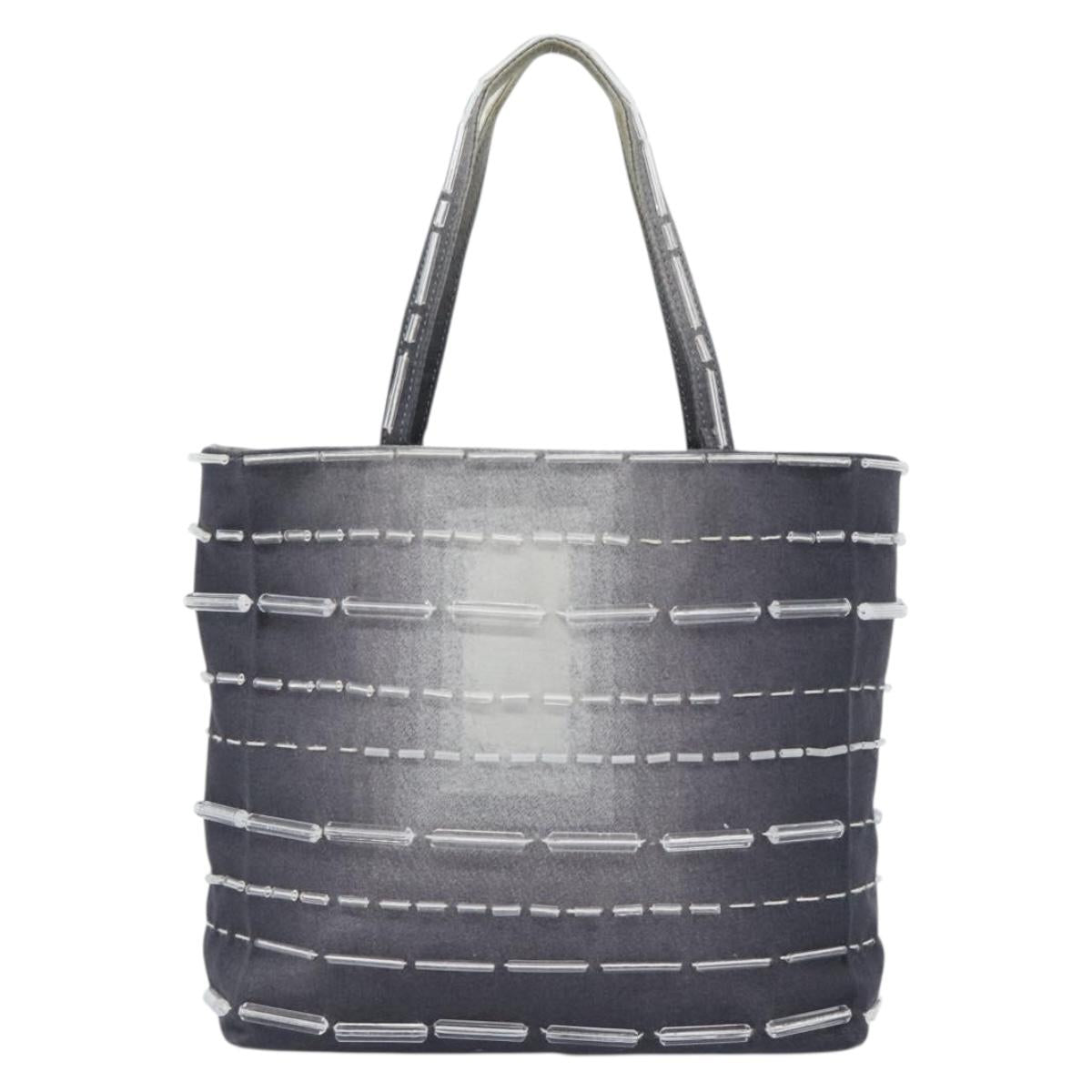 PRADA Hand Bag Canvas Gray Auth ar13973