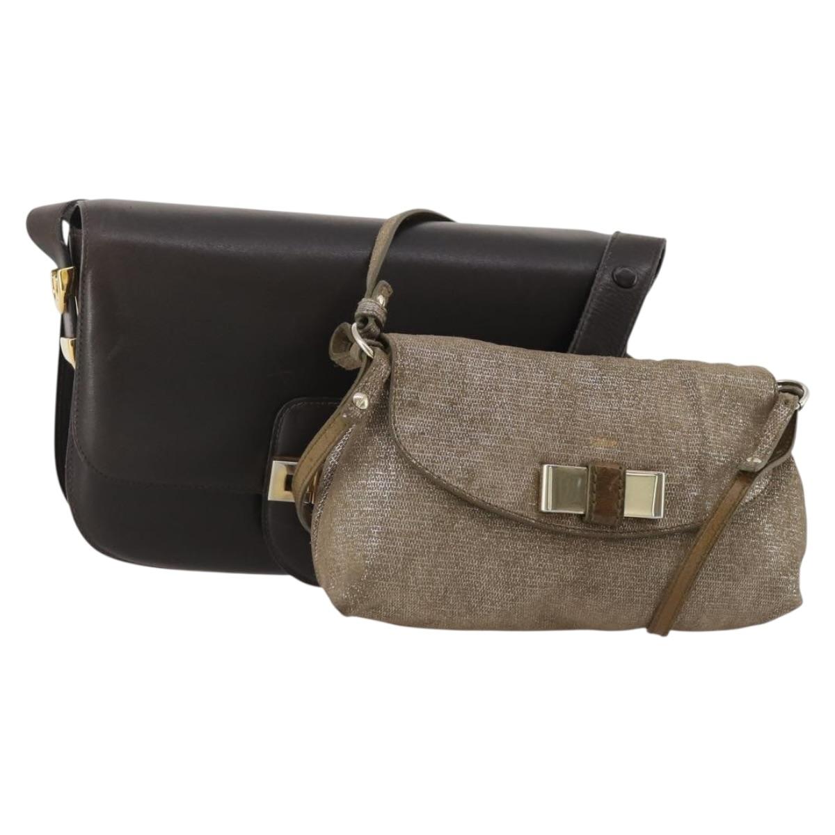 BALLY Chloe Shoulder Bag Suede Leather 2way 2 Set Dark Brown Beige Auth ar13975