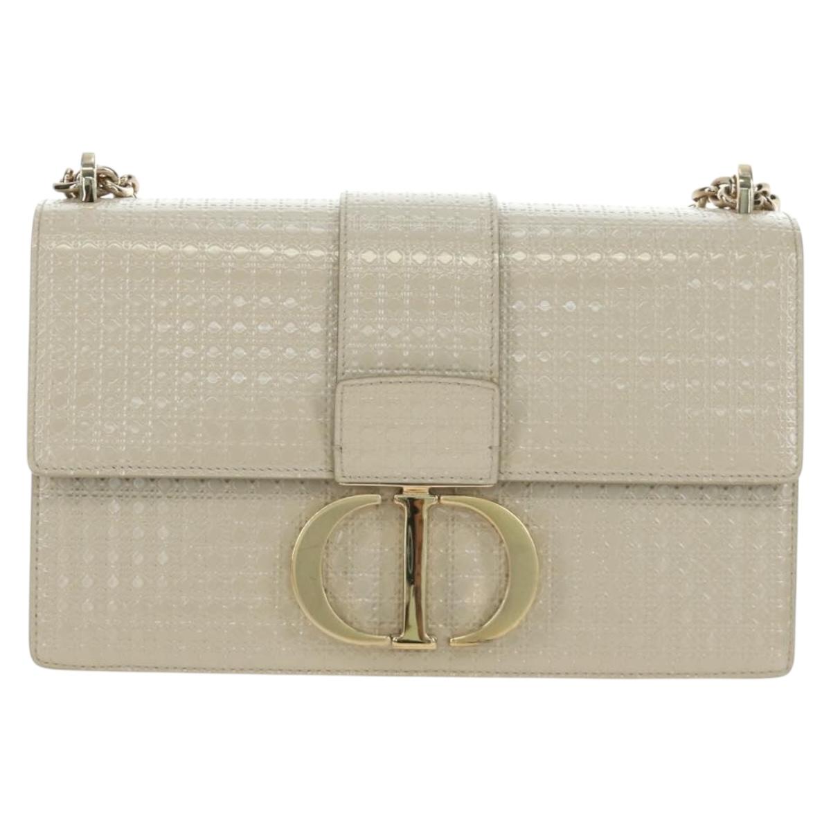 Christian Dior Montaigne Chain Bag Patent Leather Beige Gold Auth ar13976V
