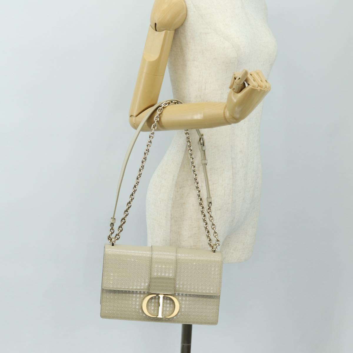 Christian Dior Montaigne Chain Bag Patent Leather Beige Gold Auth ar13976V