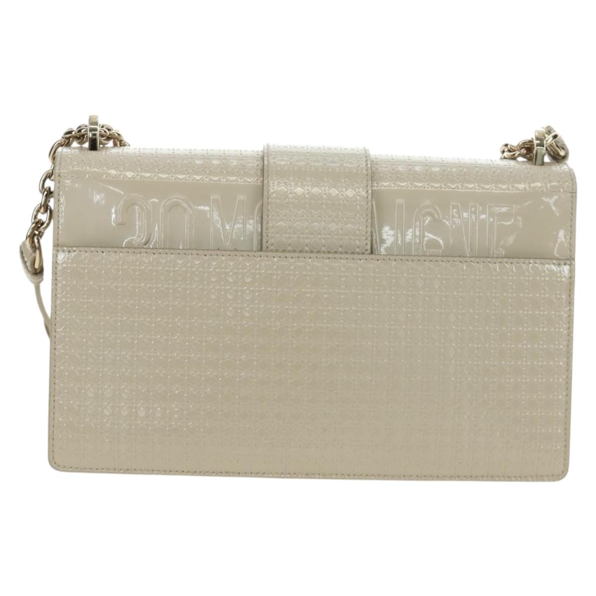 Christian Dior Montaigne Chain Bag Patent Leather Beige Gold Auth ar13976V