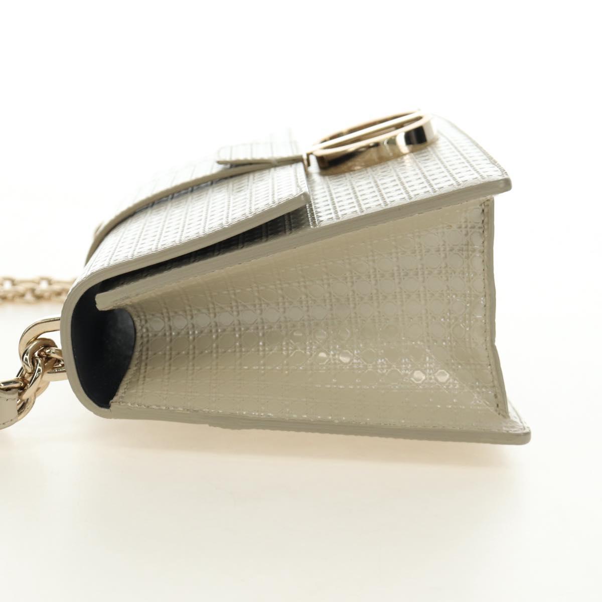 Christian Dior Montaigne Chain Bag Patent Leather Beige Gold Auth ar13976V