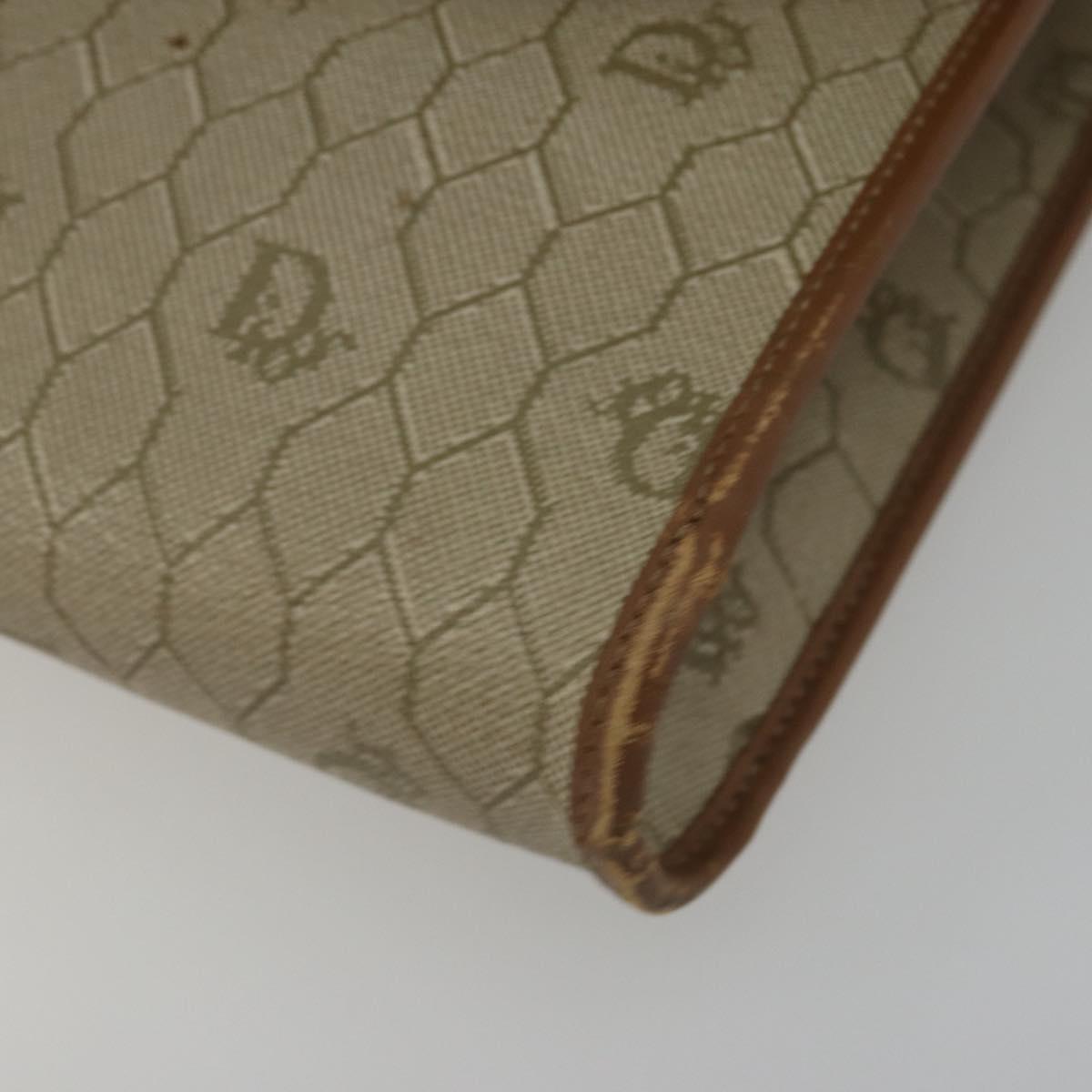 Christian Dior Honeycomb Canvas Shoulder Bag PVC Beige Gold Auth ar13978