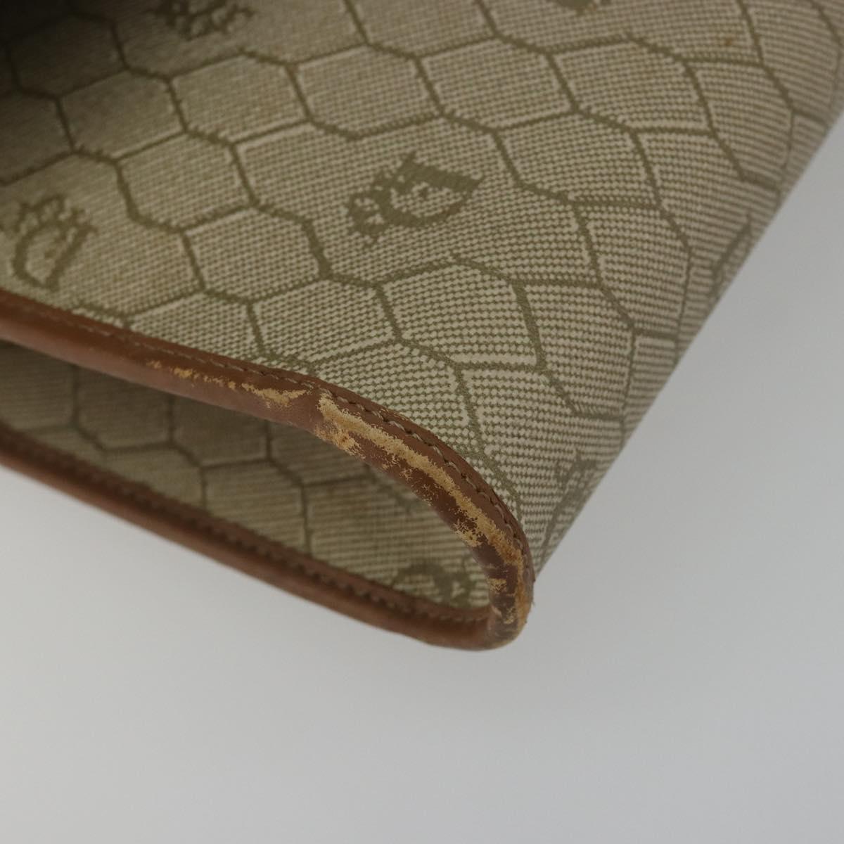 Christian Dior Honeycomb Canvas Shoulder Bag PVC Beige Gold Auth ar13978
