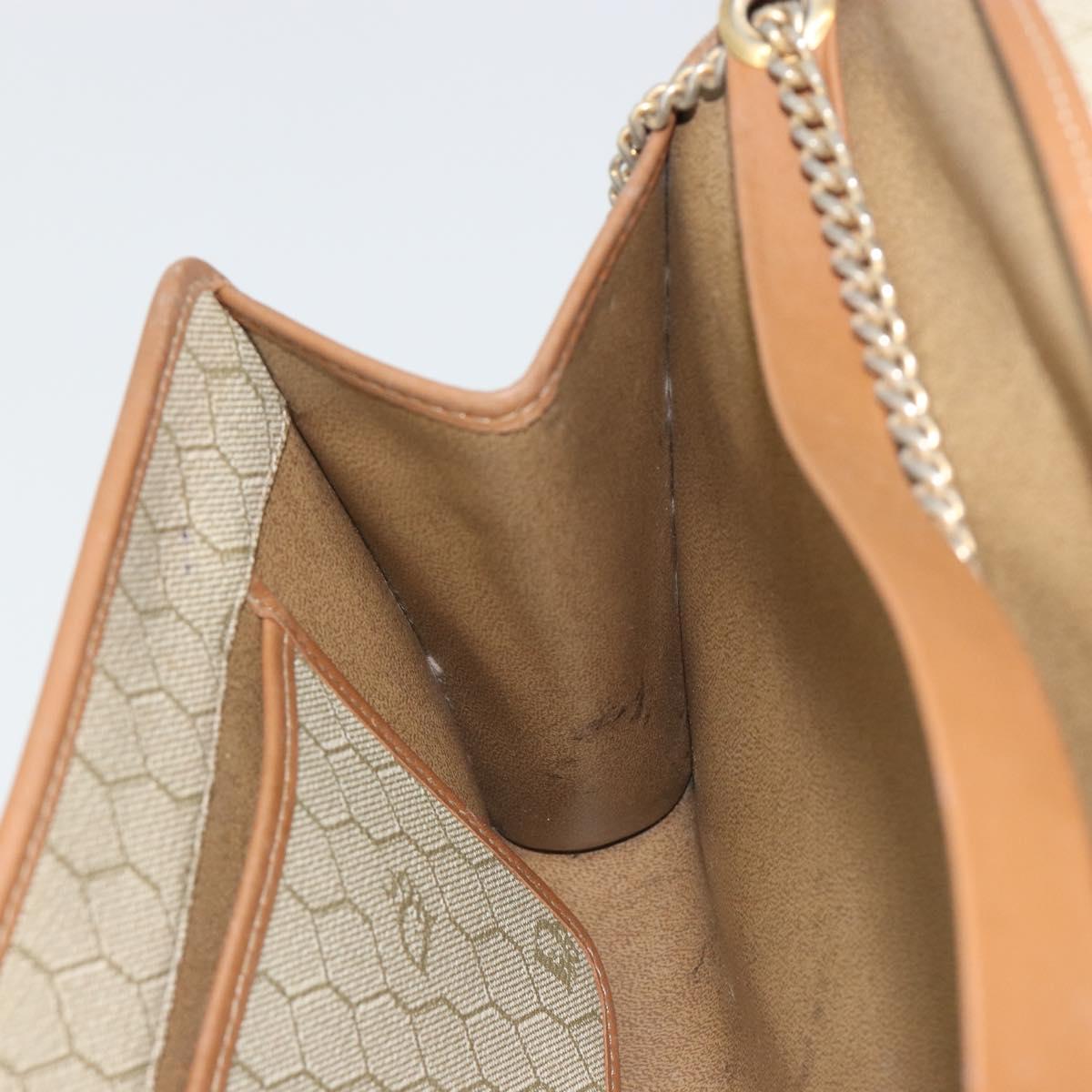 Christian Dior Honeycomb Canvas Shoulder Bag PVC Beige Gold Auth ar13978