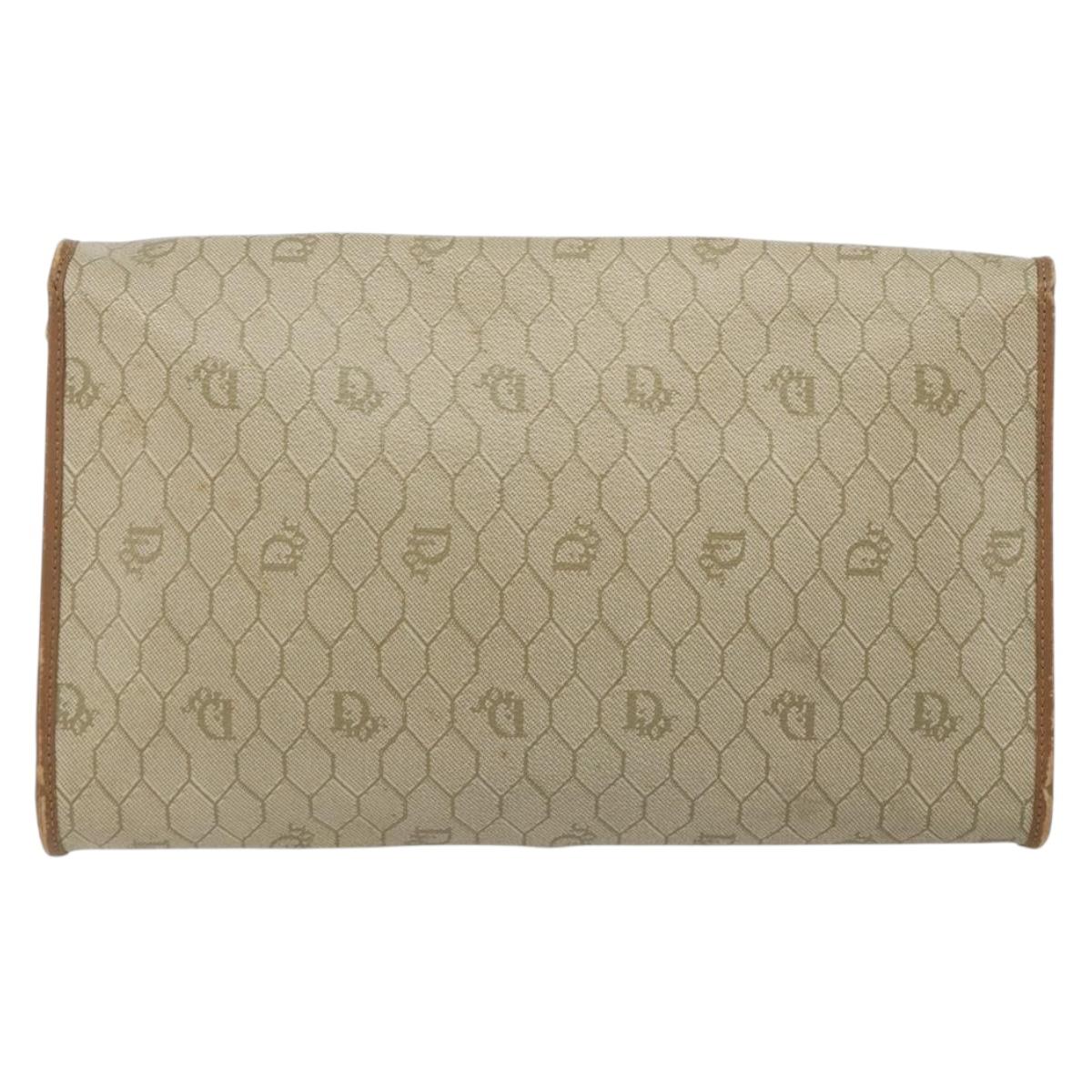 Christian Dior Honeycomb Canvas Shoulder Bag PVC Beige Gold Auth ar13978