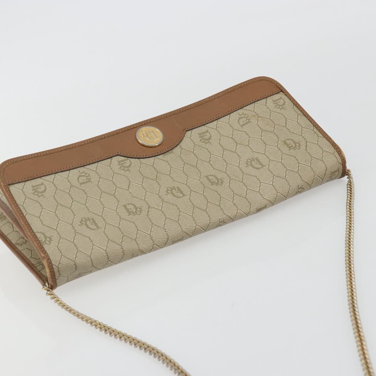 Christian Dior Honeycomb Canvas Shoulder Bag PVC Beige Gold Auth ar13978