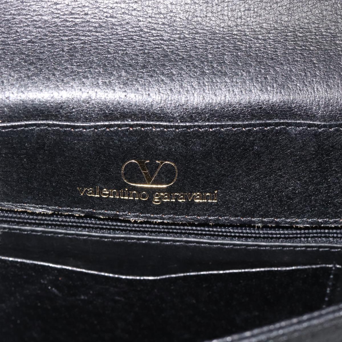 VALENTINO Shoulder Bag Leather Black Gold Auth ar13979