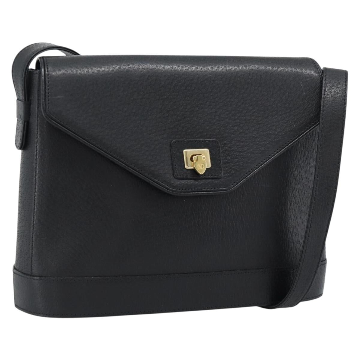 VALENTINO Shoulder Bag Leather Black Gold Auth ar13979