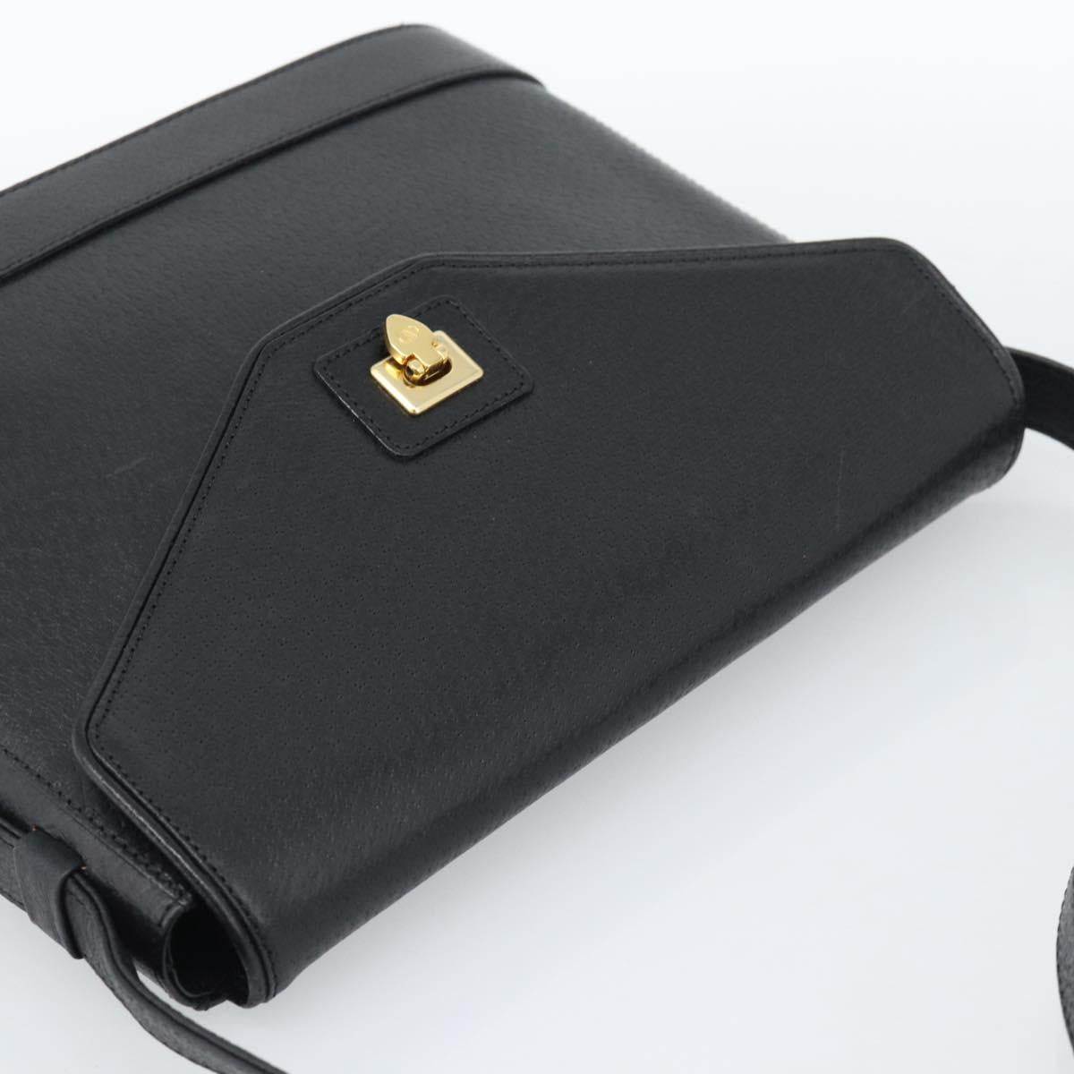 VALENTINO Shoulder Bag Leather Black Gold Auth ar13979
