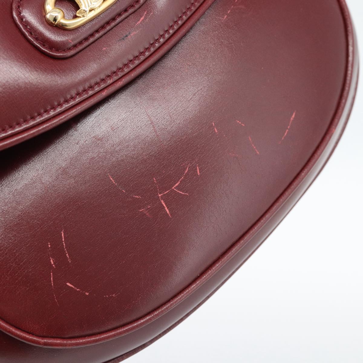 CELINE Shoulder Bag Leather Bordeaux Gold Auth ar13983